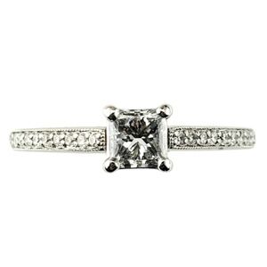 14K White Gold Square Cut Diamond Engagement Ring Size 5.75 GIA Certified #20109